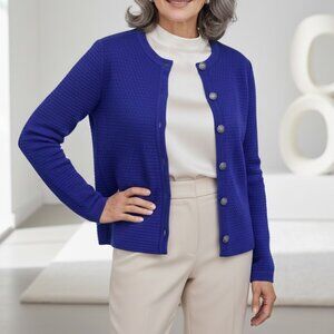 St. John Vintage Indigo Knit Button-Front Cardigan Size 6